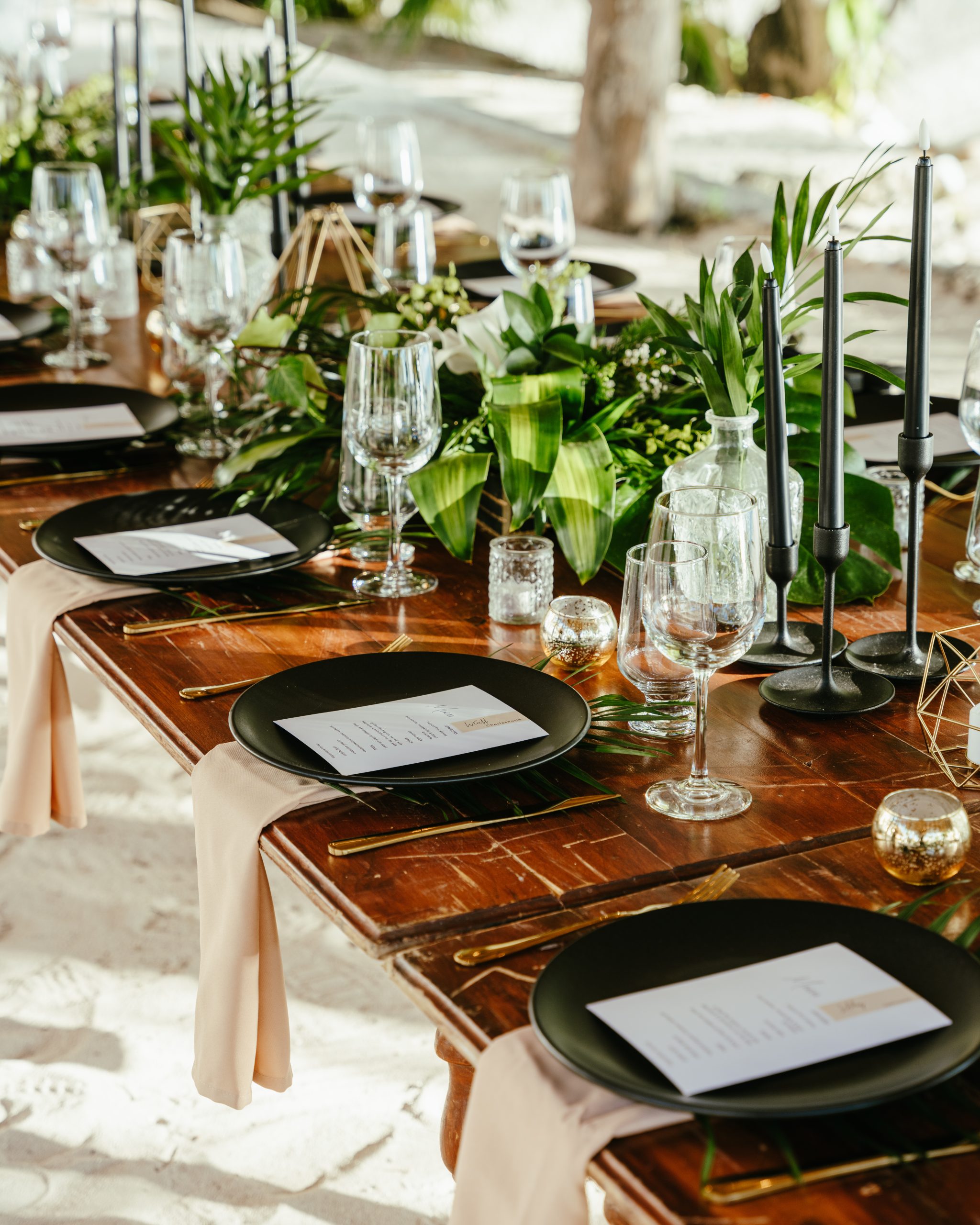 Long table with colorful place settings